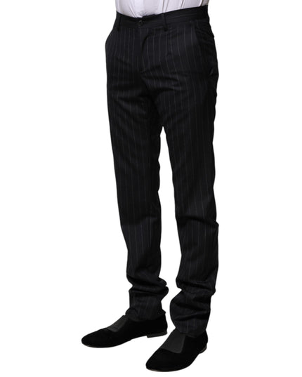 Dolce & Gabbana Black Wool Striped Formal Pants