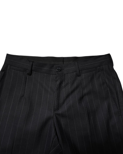 Dolce & Gabbana Black Wool Striped Formal Pants