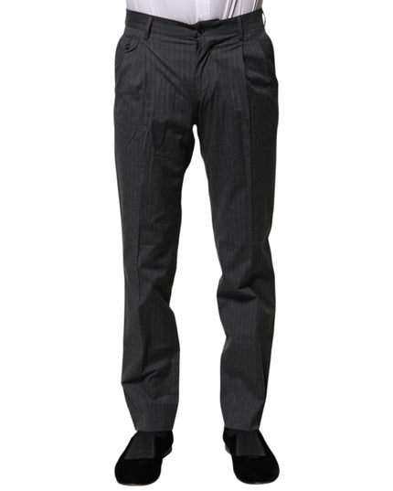 Dolce & Gabbana Gray Striped Cotton Formal Pants