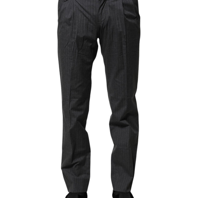 Dolce & Gabbana Gray Striped Cotton Formal Pants