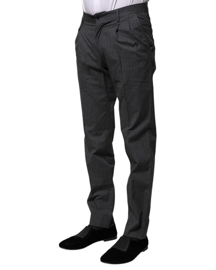 Dolce & Gabbana Gray Striped Cotton Formal Pants
