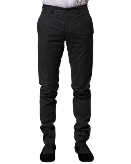 Dolce & Gabbana Gray Striped Cotton Formal Pants