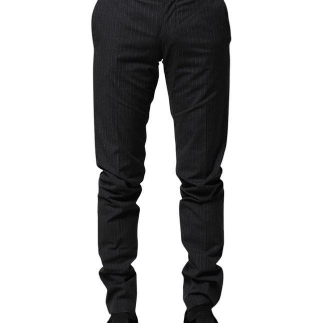Dolce & Gabbana Gray Striped Cotton Formal Pants