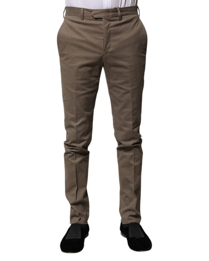 BENCIVENGA Brown Cotton Tapered Formal Dress Pants