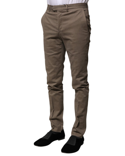 BENCIVENGA Brown Cotton Tapered Formal Dress Pants
