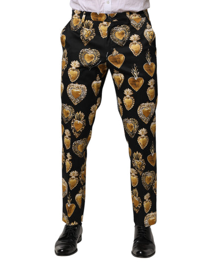 Dolce & Gabbana Black Gold Sacred Heart Print Pants