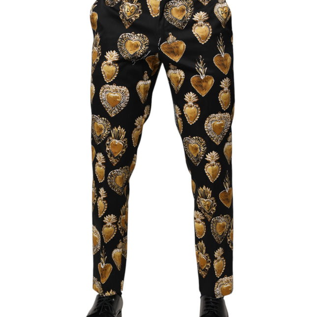 Dolce & Gabbana Black Gold Sacred Heart Print Pants