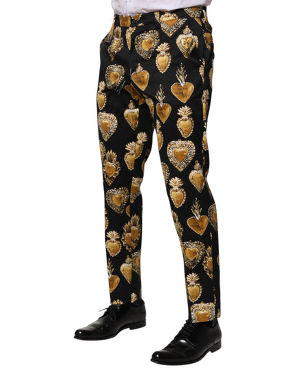 Dolce & Gabbana Black Gold Sacred Heart Print Pants