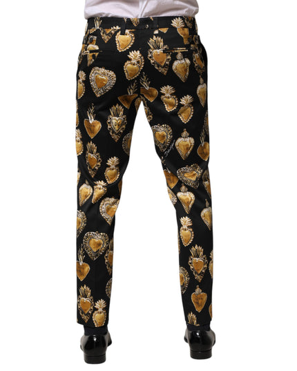 Dolce & Gabbana Black Gold Sacred Heart Print Pants
