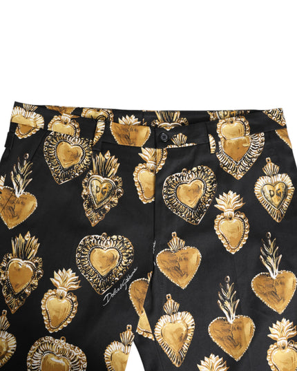 Dolce & Gabbana Black Gold Sacred Heart Print Pants