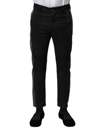 Dolce & Gabbana Black Gray Fantasy Cotton Formal Slim Pants