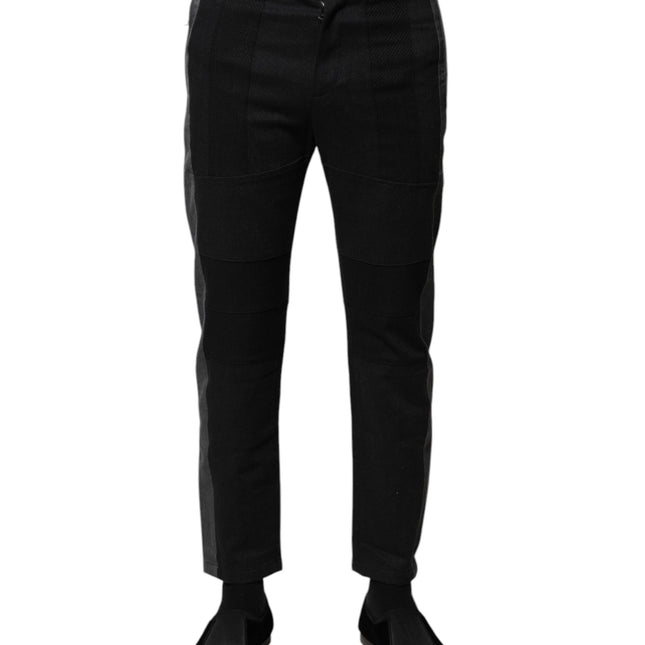 Dolce & Gabbana Black Gray Fantasy Cotton Formal Slim Pants