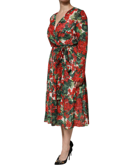 Dolce & Gabbana Multicolor Floral Long Sleeves V-neck Dress