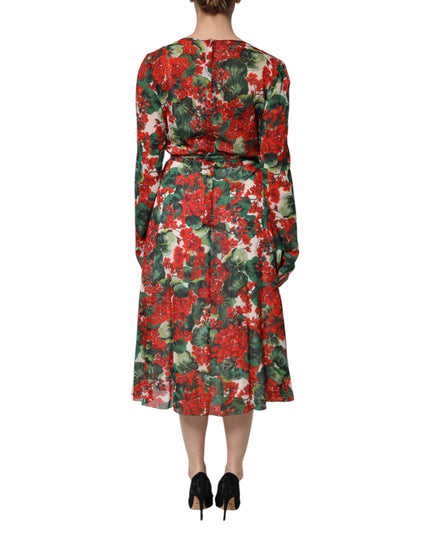 Dolce & Gabbana Multicolor Floral Long Sleeves V-neck Dress