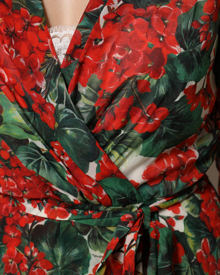 Dolce & Gabbana Multicolor Floral Long Sleeves V-neck Dress