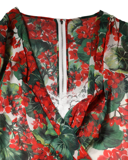 Dolce & Gabbana Multicolor Floral Long Sleeves V-neck Dress