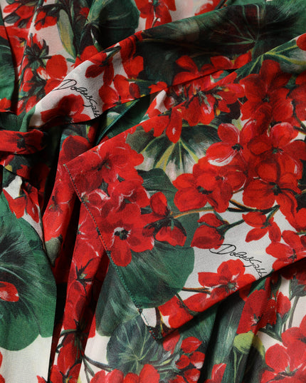 Dolce & Gabbana Multicolor Floral Long Sleeves V-neck Dress