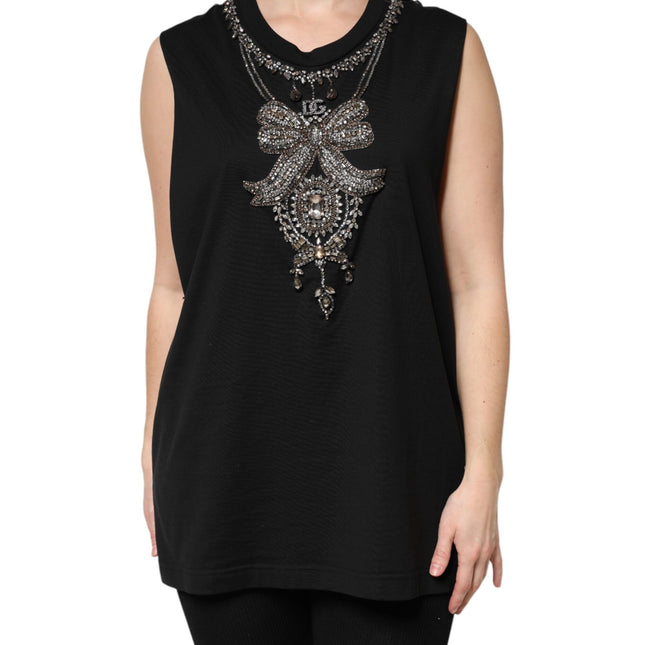Dolce & Gabbana Black Cotton Rhinestone Embellished Tank Top
