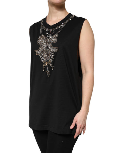 Dolce & Gabbana Black Cotton Rhinestone Embellished Tank Top
