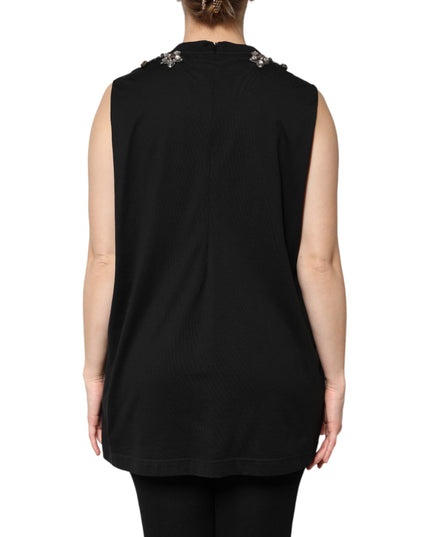 Dolce & Gabbana Black Cotton Rhinestone Embellished Tank Top