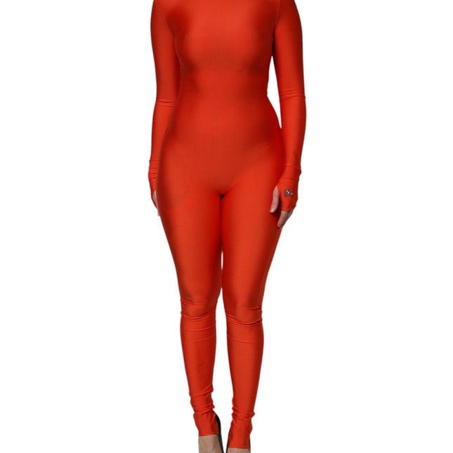 Dolce & Gabbana Red Nylon Turtleneck Bodycon Jumpsuit Dress