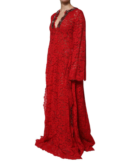 Dolce & Gabbana Red Floral Lace Rhinestone Embellished Dress