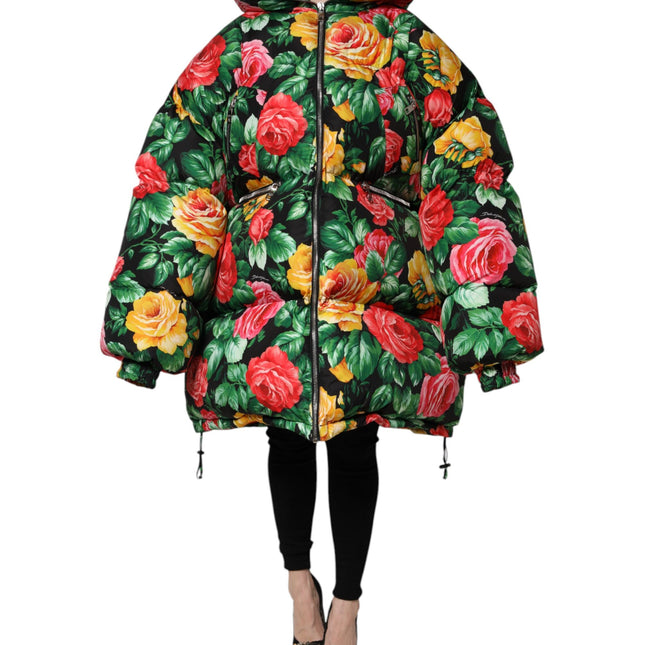 Dolce & Gabbana Multicolor Floral Puffer Hooded Jacket