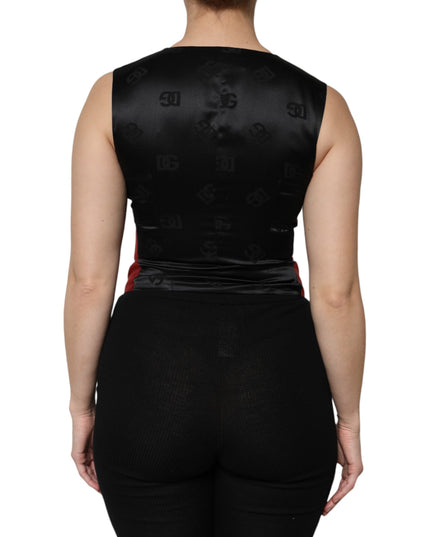 Dolce & Gabbana Red Black Button Down Sleeveless Vest Top