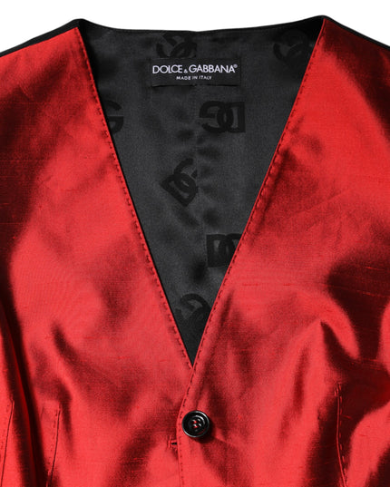 Dolce & Gabbana Red Black Button Down Sleeveless Vest Top