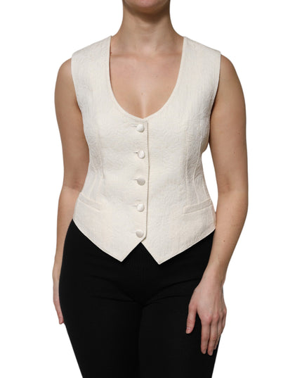 Dolce & Gabbana Ivory Cotton Button Down Sleeveless Vest Top