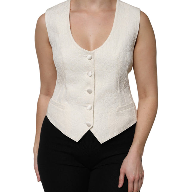 Dolce & Gabbana Ivory Cotton Button Down Sleeveless Vest Top