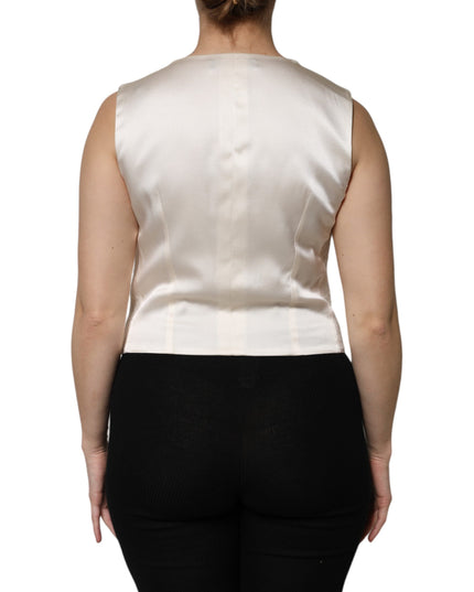 Dolce & Gabbana Ivory Cotton Button Down Sleeveless Vest Top