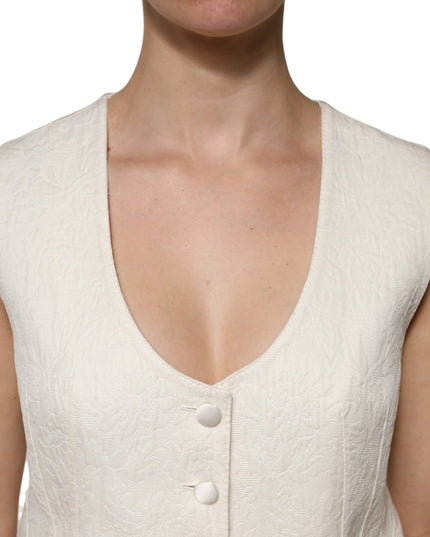 Dolce & Gabbana Ivory Cotton Button Down Sleeveless Vest Top