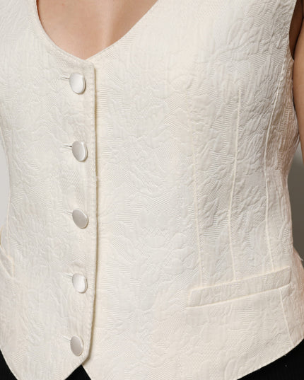 Dolce & Gabbana Ivory Cotton Button Down Sleeveless Vest Top