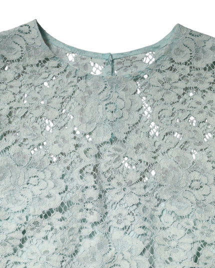 Dolce & Gabbana Mint Green Floral Lace Cotton Blouse Top