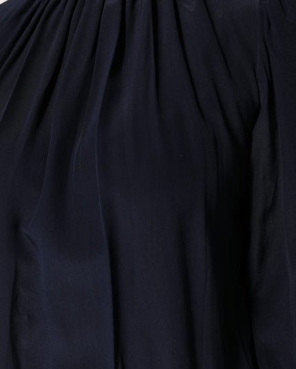 Dolce & Gabbana Blue Silk Mock Neck Long Sleeves Blouse Top