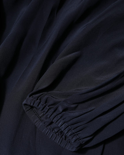 Dolce & Gabbana Blue Silk Mock Neck Long Sleeves Blouse Top