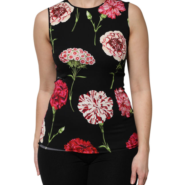 Dolce & Gabbana Black Floral Print Sleeveless Tank Blouse Top