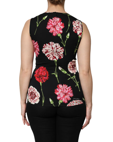 Dolce & Gabbana Black Floral Print Sleeveless Tank Blouse Top