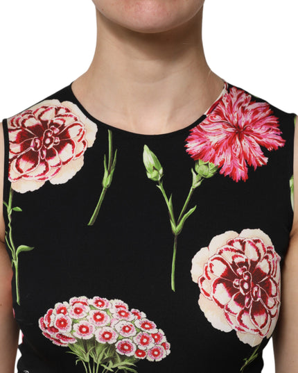 Dolce & Gabbana Black Floral Print Sleeveless Tank Blouse Top