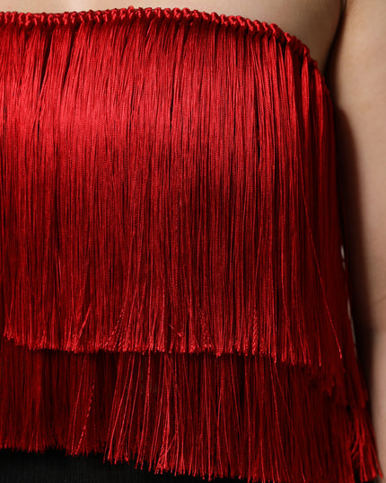 Dolce & Gabbana Red Silk Strapless Fringe Crop Tube Top