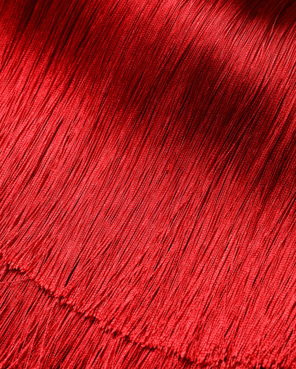 Dolce & Gabbana Red Silk Strapless Fringe Crop Tube Top