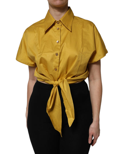 Dolce & Gabbana Mustard Collared Short Sleeves Blouse Top
