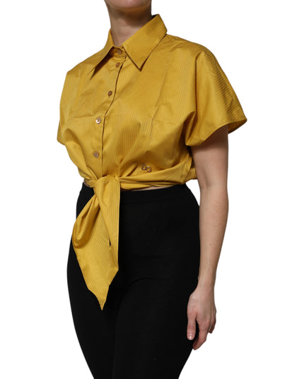 Dolce & Gabbana Mustard Collared Short Sleeves Blouse Top