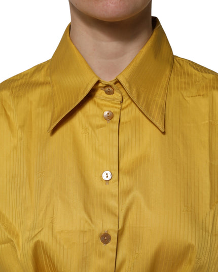 Dolce & Gabbana Mustard Collared Short Sleeves Blouse Top