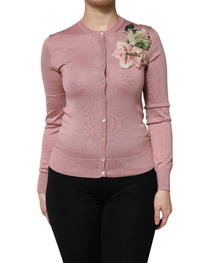 Dolce & Gabbana Pink Silk Knit Button Down Cardigan Sweater