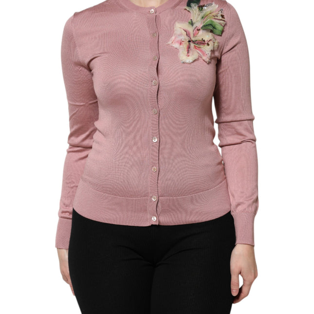 Dolce & Gabbana Pink Silk Knit Button Down Cardigan Sweater