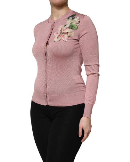 Dolce & Gabbana Pink Silk Knit Button Down Cardigan Sweater