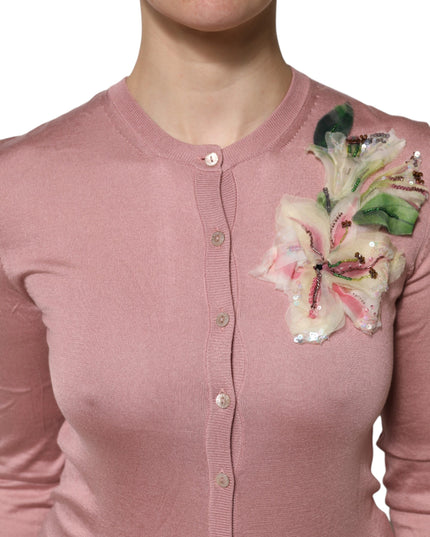 Dolce & Gabbana Pink Silk Knit Button Down Cardigan Sweater