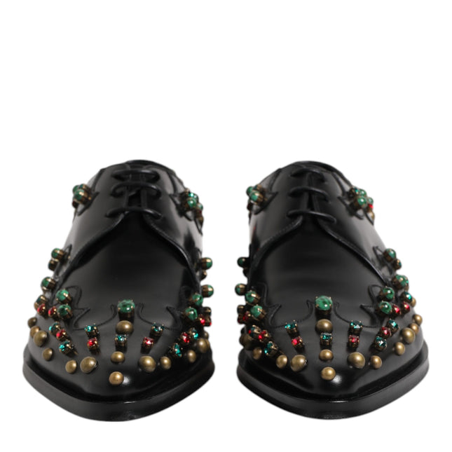 Dolce & Gabbana Black Leather Derby Dress Studded Shoes
